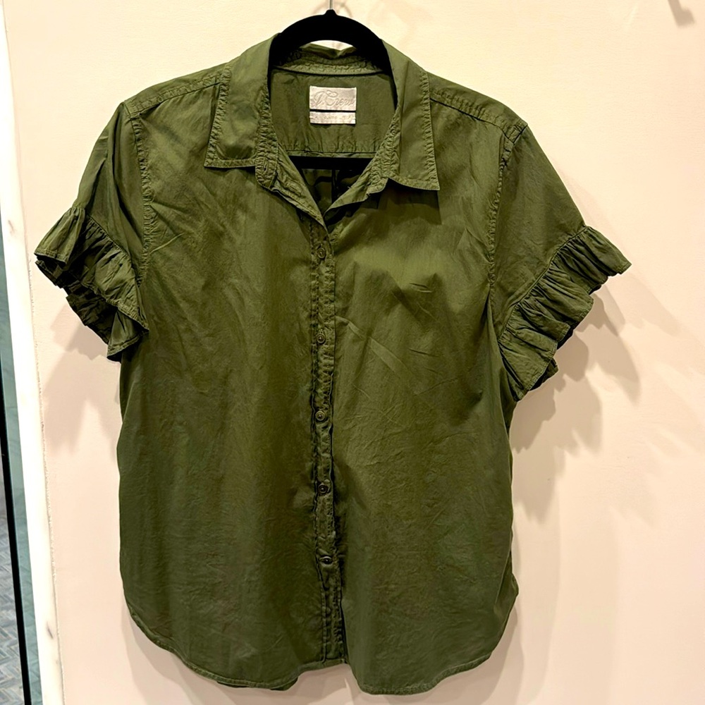 J. CREW Classic Fit Lightweight Cotton Poplin Ruffle Sleeve Shirt
